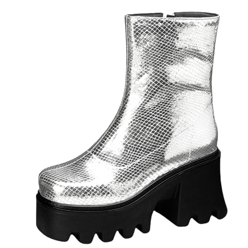 XIEPP Plateau-Stiefeletten für Damen für Winter und Herbst Stiefeletten mit Klobigen Absätzen und Runder Zehenpartie mit Reißverschluss XIEPP Plateau-Stiefeletten für Damen für Winter und Herbst Stiefeletten mit Klobigen Absätzen und Runder Zehenpartie mit Reißverschluss von XIEPP