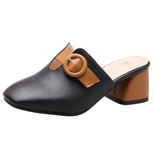 XIEPP Slip-on-Slide-Sandalen für Damen Pantoletten mit Blockabsatz und Geschlossener Zehenpartie und Einfarbiger Passform XIEPP Slip-on-Slide-Sandalen für Damen Pantoletten mit Blockabsatz und Geschlossener Zehenpartie und Einfarbiger Passform von XIEPP