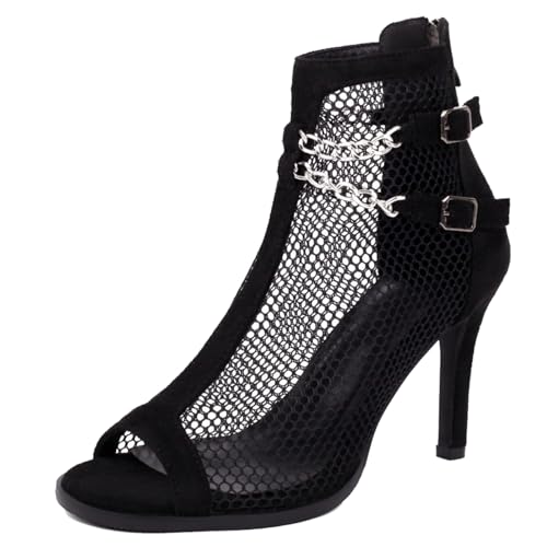 XIEPP Stiletto Stiefeletten mit Ausschnitt aus dem Absatz für Damen, Sommer Durchbrochenes Design, Ofene Stiefeletten mit Ketten XIEPP Stiletto Stiefeletten mit Ausschnitt aus dem Absatz für Damen, Sommer Durchbrochenes Design, Ofene Stiefeletten mit Ketten von XIEPP