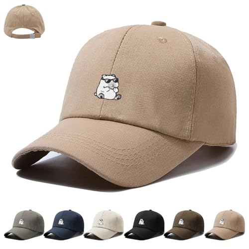 XIEXIESHER Baseballkappe Baumwolle Gesticktes Capybara Design, Metallverschluss Verstellbar, Basecap Kappe, Basecap für Herren Damen, Sonnenschutz Schildmütze Outdoor Reisen (Khaki) von XIEXIESHER