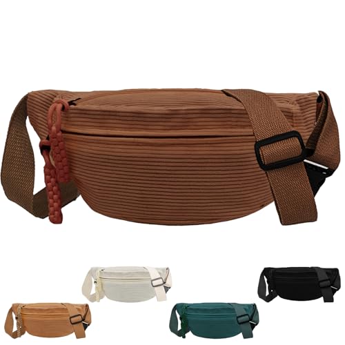 XIEXIESHER Bauchtasche Damen, Bauchtasche Damen Cord, Bum Bags, Hip Bag, Gürteltasche, Cord Brusttasche, Sport Hüfttaschen für Damen Herren Outdoor Reise Laufen Schule(Dunkelbraun) von XIEXIESHER