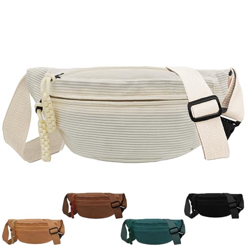 XIEXIESHER Bauchtasche Damen, Bauchtasche Damen Cord, Bum Bags, Hip Bag, Gürteltasche, Cord Brusttasche, Sport Hüfttaschen für Damen Herren Outdoor Reise Laufen Schule(Weiß) von XIEXIESHER