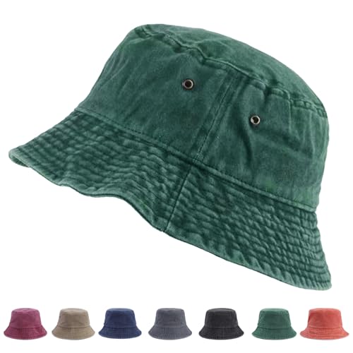 XIEXIESHER Retro Fischerhut, 56-58cm, Modischer Sommerhut, EIN Muss for den AußenbereichFaltbar Anglerhut, Denim Gewaschen Retro Männer Frauen Teenager Draußen Camping Sonnenschutz Hut(Dunkelgrün) von XIEXIESHER