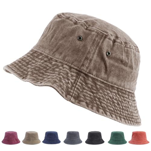 XIEXIESHER Retro Fischerhut, 56-58cm, Modischer Sommerhut, EIN Muss for den AußenbereichFaltbar Anglerhut, Unisex Denim Gewaschen Retro Männer Frauen Teenager Draußen Camping Sonnenschutz Hut(Khaki) von XIEXIESHER
