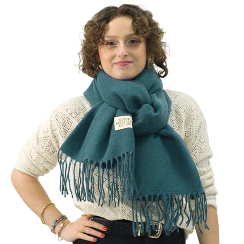 Xifrika langer Damenschal mit Fransen in Schwarz – weiches, warmes und elegantes Tuch, Schalgröße 200x64 cm. Warm und ideal für den Winter von Xifrika