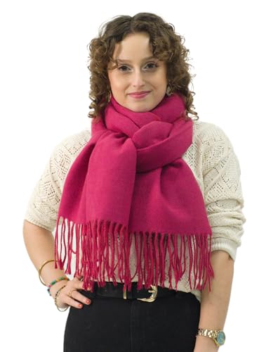 Xifrika langer Damenschal mit Fransen in Olivgrün – weiches, warmes und elegantes Tuch, Schalgröße 200x64 cm. Warm und ideal für den Winter von Xifrika