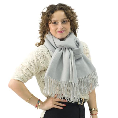 Xifrika langer Damenschal mit Fransen in Braun-Beige – weiches, warmes und elegantes Tuch, Schalgröße 200x64 cm. Warm und ideal für den Winter von Xifrika