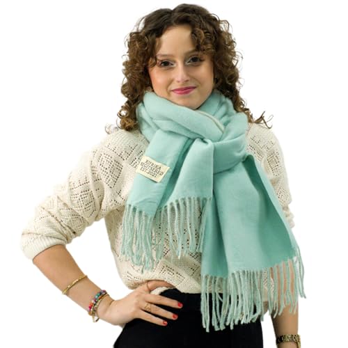 XIFRIKA Langer Fransenschal für Frauen, Große und weiche Schals, vielseitiger Winterschal, Größe XXL 200x64 cm, erhältlich in 25 modischen Farben, warm und perfekt für den Winter. (Türkis) von XIFRIKA