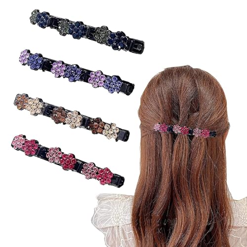 4 Stück Kristall Haarspangen Damen funkelnden Kristallsteinen Geflochtene Haarspangen Haarschmuck Damen mit 3 Mini Haarspangen Doppelschicht für Frauen Strass Haarspange(C) von XIFUHUI