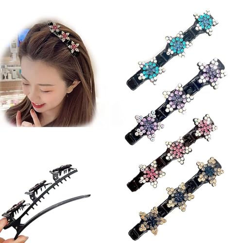 4 Stück Kristall Haarspangen Damen funkelnden Kristallsteinen Geflochtene Haarspangen Haarschmuck Damen mit 3 Mini Haarspangen Doppelschicht für Frauen Strass Haarspange(D) von XIFUHUI