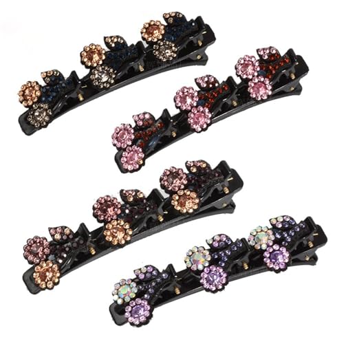4 Stück Kristall Haarspangen Damen funkelnden Kristallsteinen Geflochtene Haarspangen Haarschmuck Damen mit 3 Mini Haarspangen Doppelschicht für Frauen Strass Haarspange(E) von XIFUHUI