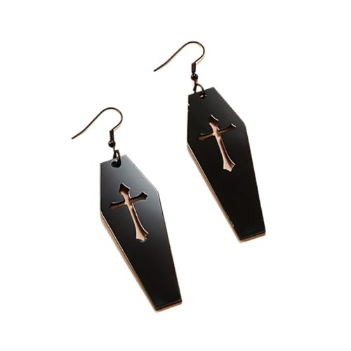 XIGAWAY Acryl Sarg Ohrringe für Frauen Hohl Kreuz Tropfen Ohrringe Gothic Halloween Geometrische Baumeln Ohrringe von XIGAWAY