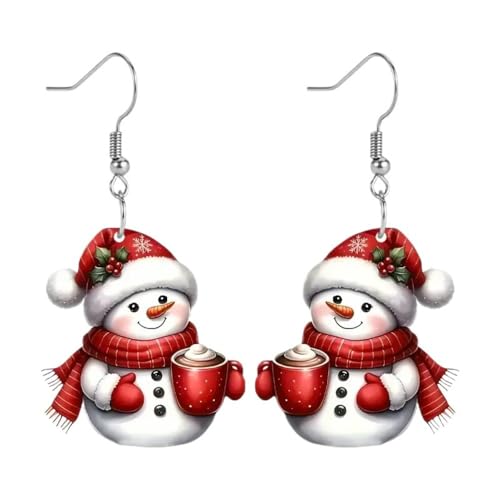 XIGAWAY Acryl Schneemann Ohrringe für Damen Herren Weihnachten Winter Festival baumeln Ohrringe Rot Retro Urlaub Charakter Ohrringe von XIGAWAY