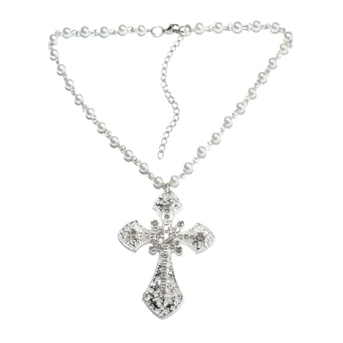 XIGAWAY Alternative Mode Kreuz Halskette - Frauen Geometrische Legierung Anhänger mit schwarzen Perlen oder Perlenketten, 1, Metall, Kein Edelstein von XIGAWAY