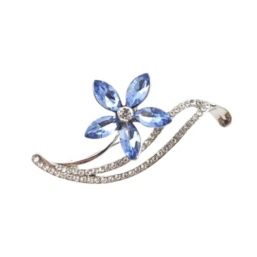 XIGAWAY Anspruchsvolle Blumen-Kristallbrosche für Frauen – Legierung Edelstein Pin in Blau/Grau/Lila/Marineblau, 5,3 x 2,6 cm (2024), Einheitsgröße, Metall von XIGAWAY