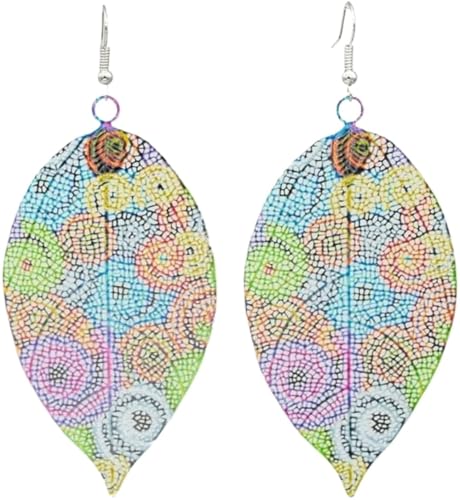 XIGAWAY Blattförmige bunte Ohrringe für Damen, leichte Legierung, baumelnde Ohrringe, Modeschmuck in Regenbogenfarben, S, Metall, Ohne Schmucksteine von XIGAWAY