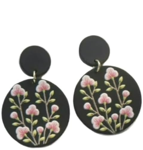 XIGAWAY Blumen-Ohrringe für Damen, schwarze Acryl-Tulpen-Tropfen-Ohrringe, modische Pendler-Tonstruktur-Creolen, S, Acryl, Ohne Schmucksteine von XIGAWAY