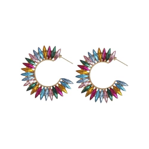 XIGAWAY Bunte Damen-Creolen in C-Form – Legierung geometrische Ohrstecker mit spitzen Kristallen (19 g) von XIGAWAY