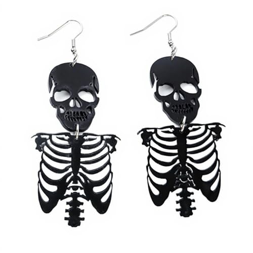 XIGAWAY Damen Gothic Schwarz und Weiß Acryl Schädel Ohrringe Halloween Schwarz Deklaration Ohrringe, S, Acryl, Kein Edelstein von XIGAWAY