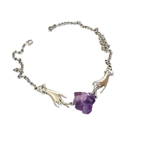 XIGAWAY Damen-Halskette mit Amethyst-Kreuz-Anhänger, Gothic-Punk, violetter Kristallschmuck mit O-Link-Kette von XIGAWAY