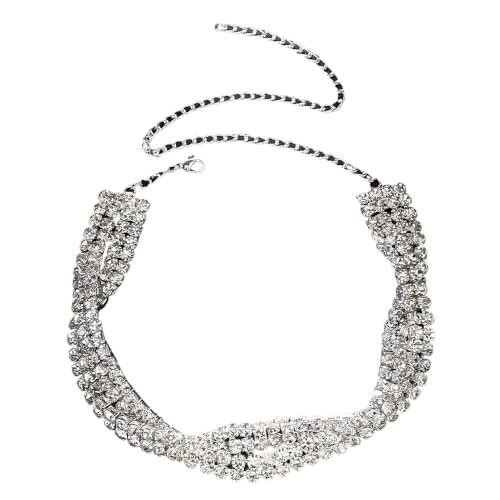 XIGAWAY Damen Mehrschichtige Twisted Strass Halskette Geometrische Statement Choker für Frauen, 1, Strass, Kein Edelstein von XIGAWAY