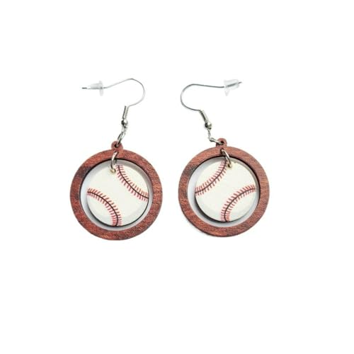 XIGAWAY Damen Sportliche Creolen aus Holz mit Kugel-Designs, leichte geometrische Statement-Ohrringe für athletischen Lebensstil, S, Holz, Kein Edelstein von XIGAWAY