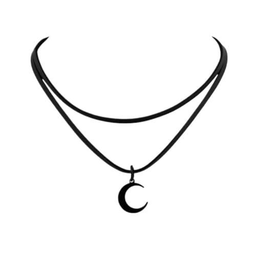 XIGAWAY Doppelmond Anhänger Halskette für Frauen Schwarz Geometrische Halbmond Choker mit Kreuz Kette von XIGAWAY