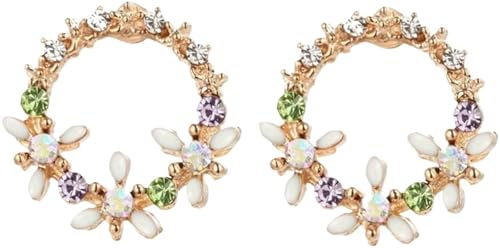 XIGAWAY Floral Drop baumelnde Kreis Blume Ohrringe für Frauen, süße Legierung Blüte Creolen, süßer Frühling Sommer frischer Stil von XIGAWAY