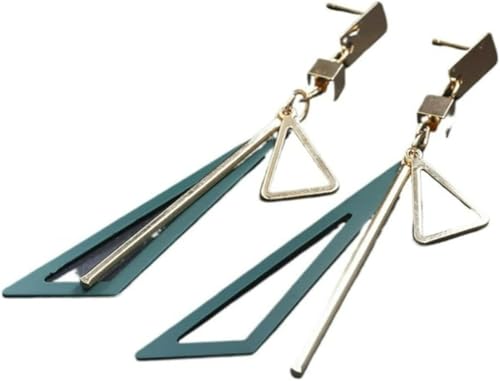 XIGAWAY Geometrische Dreieck-Ohrringe für Damen, bunte, lange baumelnde Ohrringe in Grün, modischer Statement-Schmuck von XIGAWAY