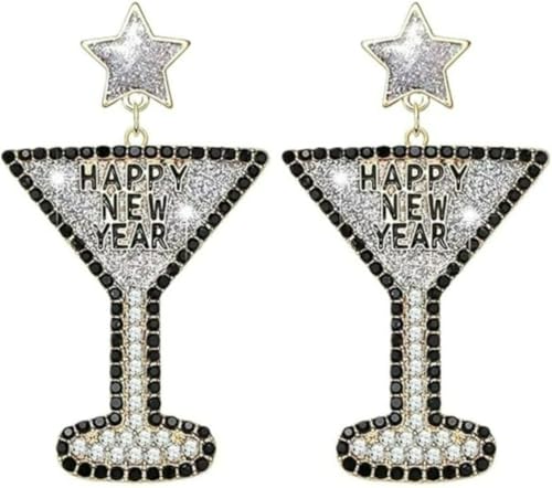XIGAWAY Geometrische Tropfen-Ohrringe für Damen, Weinglas und Stern, baumelnde Ohrringe mit Strasssteinen, Zinklegierung, Modeschmuck-Set, S, Zink, Keine Edelsteine von XIGAWAY