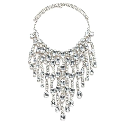 XIGAWAY Geschichtete Fransen-Tropfen-Strass-Halskette, übertriebener Wasserfall-Statement-Choker für Frauen, 1, Strass, Kein Edelstein von XIGAWAY