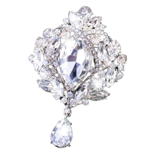 XIGAWAY Große Tropfen-Brosche, Strass-Kristall, Statement-Reversnadel für Frauen, weiße Legierung, Blumenbrosche XIGAWAY Große Tropfen-Brosche, Strass-Kristall, Statement-Reversnadel für Frauen, weiße Legierung, Blumenbrosche von XIGAWAY