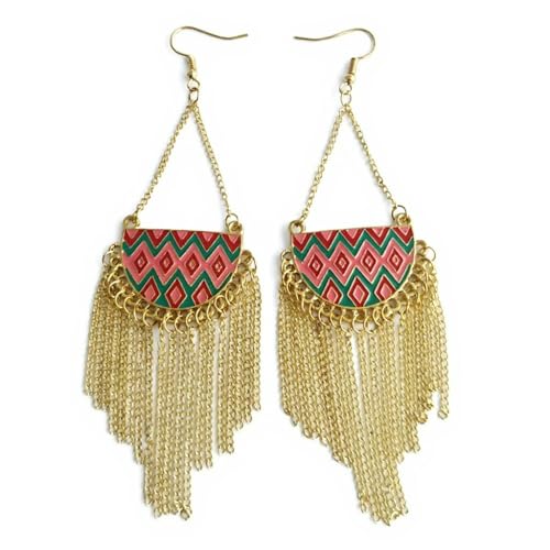 XIGAWAY Halbkreis Tropffarbe Kette Fransen Ohrringe Geometrische Tropfen Ohrringe für Frauen, S, Metall, Kein Edelstein von XIGAWAY