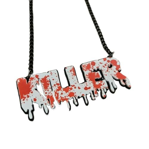 XIGAWAY Halskette mit Bluttropfen-Anhänger im Gothic-Stil, alternatives Horror-Thema, Choker mit individuellem Buchstaben-Charm, O-Kette, Damenschmuck, 1, Acryl, Kein Edelstein von XIGAWAY