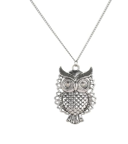 XIGAWAY Halskette mit Eulen-Anhänger für Frauen, ausgehöhlte lange Kette, verstellbar, 51–80 cm, silberfarbener Legierungsschmuck von XIGAWAY