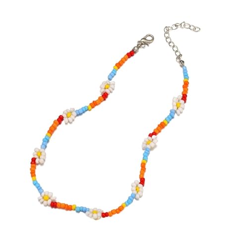 XIGAWAY Halskette mit ländlichem Blumenmuster, bunte geometrische Gänseblümchen-Anhänger, zierlicher Damenschmuck aus Legierung von XIGAWAY