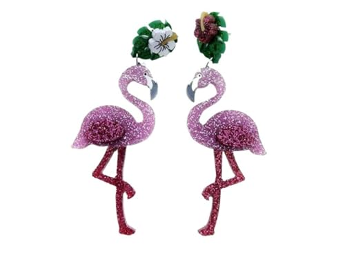 XIGAWAY Handgefertigte Acryl-Ohrringe für Frauen, rosa Glitzer und weiße Tierform Ohrstecker, Blatt-Design im Stil Ohr-Accessoires, S, Acryl, Kein Edelstein von XIGAWAY