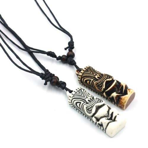 XIGAWAY Herren Tiki Halskette mit Harz-Anhänger, polynesisch inspirierte knochenähnliche Tribal-Halskette in Weiß & Rotbraun (51-80 cm), 1, Kunststoff/Harz, Kein Edelstein von XIGAWAY