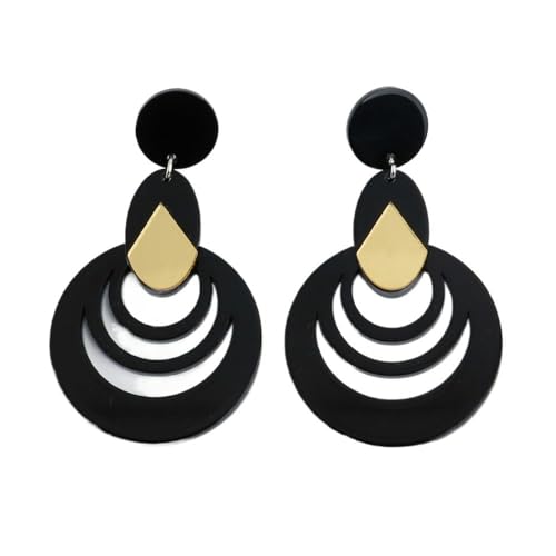 XIGAWAY Hip-Hop-Acryl-Ohrringe für Damen, schwarz-weiß, geometrische baumelnde Statement-Ohrringe (7,5 x 4,5 cm), S, Acryl, Kein Edelstein von XIGAWAY