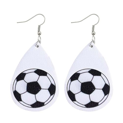 XIGAWAY Leder Teardrop Ohrringe für Frauen Sport Ball Design Baumeln Ohrringe Handgemachte Kunstleder Urlaub Ohr Zubehör, S, Kunstleder, Kein Edelstein von XIGAWAY