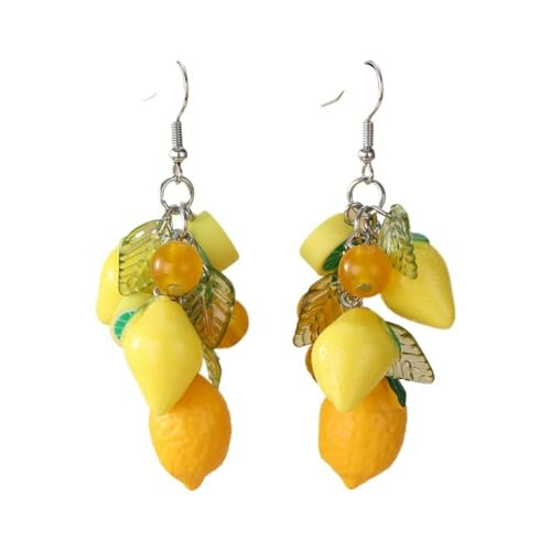 XIGAWAY Lemon Fruit Dangle Earrings for Women 3D Strawberry Grape Drop Earrings (Spring 2025), S, Gemischtes Material, Kein Edelstein von XIGAWAY