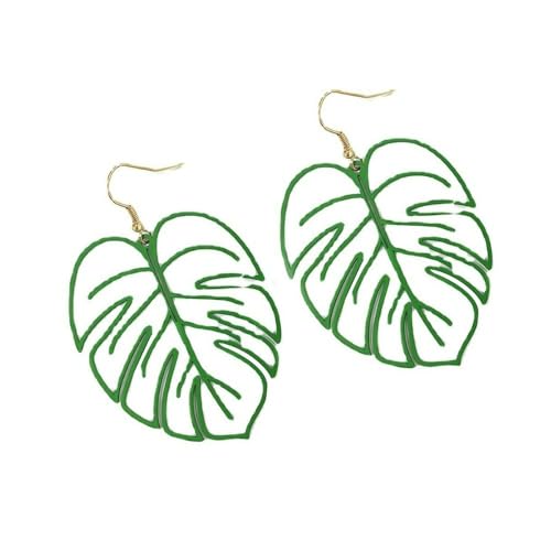 XIGAWAY Ohrhänger mit hohlen Blättern für Damen, Eisen-Grünes Blatt, baumelnde Ohrringe mit durchbrochenem Design (6,8 x 4,5 cm), S, Eisen, Kein Edelstein von XIGAWAY