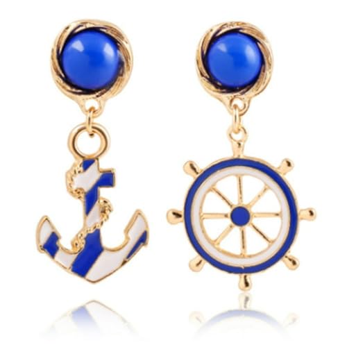 XIGAWAY Ohrringe mit Meeresmotiv – Blaue und weiße Legierung Anker Ohrstecker für Damen von XIGAWAY