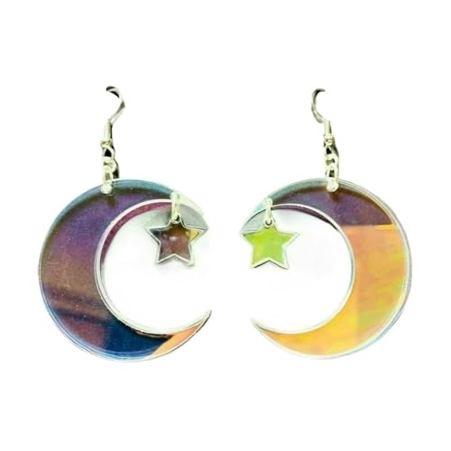 XIGAWAY Regenbogen Stern und Mond Tropfen Ohrringe für Frauen Handgemachte Geometrische Acryl baumeln Ohrringe Süß Schillernd Himmlische Statement Ohrschmuck von XIGAWAY