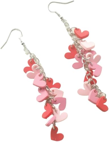 XIGAWAY Rosa Herz Acryl baumelnde Ohrringe, lange Tropfen Valentinstag Ohrringe, süßer und eleganter klobiger Stil für Frauen von XIGAWAY