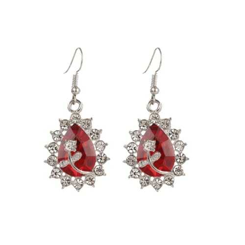 XIGAWAY Rote Kristall-Ohrringe in Tropfenform für Frauen – Legierung baumelnder, galvanisierter Schmuck für Frauen – baumelnde Ohrringe aus Metalllegierung, galvanisierter Modeschmuck (2,2 cm x 4,8 cm von XIGAWAY