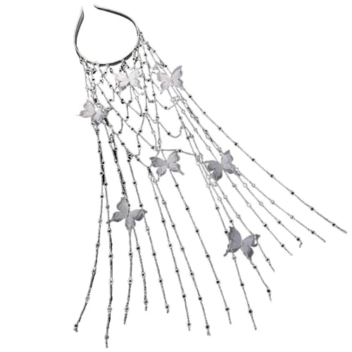 XIGAWAY Schmetterling Aushöhlen Haarkette mit Strass Pony Braut Abend Haarschmuck - Ätherischer Blumenstil (T1/T2), Einheitsgröße, Strass, Kein Edelstein von XIGAWAY