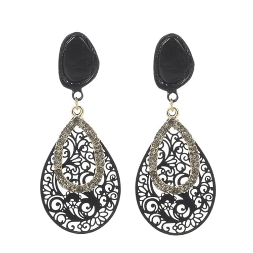 XIGAWAY Schwarze Ohrringe in Tropfenform – Vintage Ethnische Legierung baumelnde Ohrringe für Frauen (6 cm x 2,8 cm, 16 g) von XIGAWAY