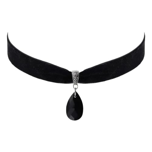XIGAWAY Schwarze Samt-Choker-Halskette mit Anhänger in Tropfenform aus Legierung, britischer Retro-Stil für Damen von XIGAWAY