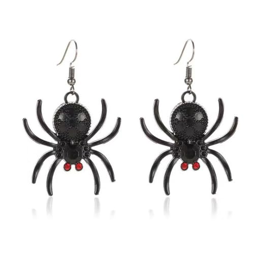 XIGAWAY Schwarze Spinnen-Ohrringe für Halloween, Legierung galvanisierte Insekten-Themen-Ohrringe für Frauen, dunkle Gothic-Stil, baumelnde Ohrringe von XIGAWAY